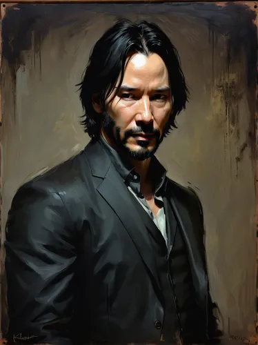 A portrait of Keanu Reeves in the style of Dishonored portrait style,athos,bodhi,deacon,custom portrait,portrait background,italian painter,lincoln blackwood,cg artwork,athene brama,artist portrait,ch