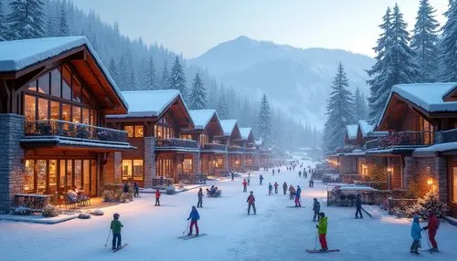 ski resort,winter village,alpine village,avoriaz,ski facility,santa's village,ski station,winter wonderland,norquay,whistler,vail,jahorina,winterplace,courchevel,christmas landscape,mountain village,mountain huts,snow scene,cauterets,snowy landscape,Photography,General,Realistic