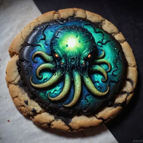 cthulhu,quark tart,servitor,cuthulu,azathoth,elashyi,gradimir,kalhora,prospal,kraken,octopi,bioluminescent,majora,lovecraftian,illithid,lovecraft,halloween cookies,kerrii,squid rings,octopus,Illustration,Realistic Fantasy,Realistic Fantasy 47