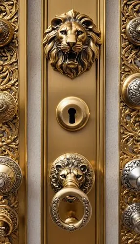 lion capital,door knob,door handle,door knocker,doorknob,door lock,escutcheon,decorative element,handles,gold stucco frame,door,art deco ornament,the door,metallic door,gold lacquer,handle,doorbell,doors,corinthian order,iron door,Photography,General,Realistic