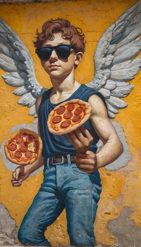 italian painter,pizza supplier,pizzeria,parmigiana,mural,aperol,sicilian pizza,sicilian cuisine,antigua guatemala,segugio italiano,brooklyn street art,woman holding pie,streetart,grafitti,cirneco dell'etna,naples,brick oven pizza,stromboli,frico,pizza hawaii,Conceptual Art,Oil color,Oil Color 16