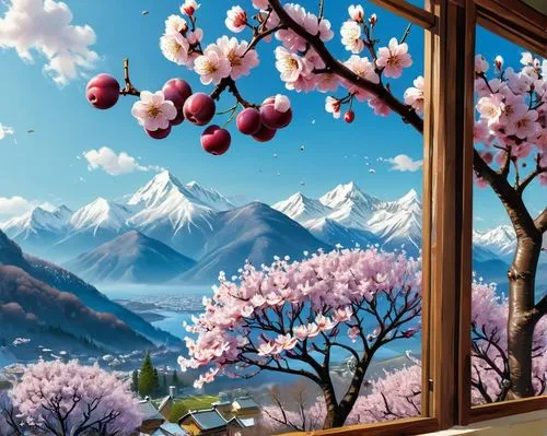 japanese sakura background,sakura background,sakura trees,springtime background,spring background,cherry trees,sakura tree,spring blossoms,spring morning,landscape background,japanese floral background,spring blossom,sakura blossoms,cherry blossom tree,mountain scene,blossoming apple tree,blooming trees,cold cherry blossoms,almond tree,cherry tree,Unique,Design,Sticker