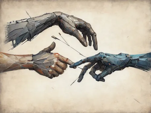 Imagine a futuristic society where people's fate is determined by a complex algorithm that uses an advanced version of rock-paper-scissors.,handshake icon,hand digital painting,handshaking,handshake,s