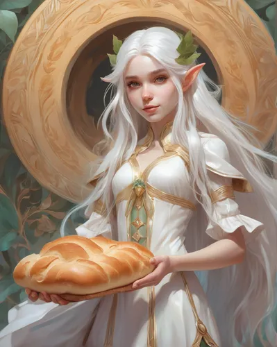 Make a young girl elf with long white hair
,girl with bread-and-butter,fantasy portrait,priestess,chicken bao,woman holding pie,xiaolongbao,cream bun,pandesal,elven,mayonaise,zodiac sign libra,mezzelu