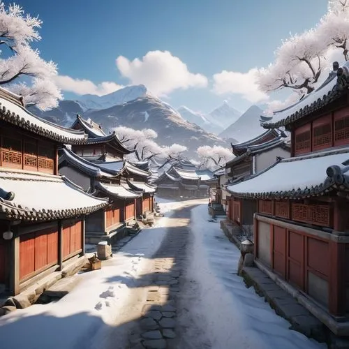 korean village snow,goryeo,teahouses,lijiang,snowy landscape,longmei,fragrant snow sea,snow landscape,wulin,winter festival,hanok,wudang,winter background,korean folk village,winter landscape,auron,gudeok,tianxia,yunnan,qingming,Photography,General,Realistic