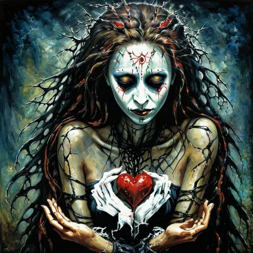 corazon,voodoo woman,queen of hearts,corabi,mudvayne,dead bride,Illustration,Realistic Fantasy,Realistic Fantasy 33