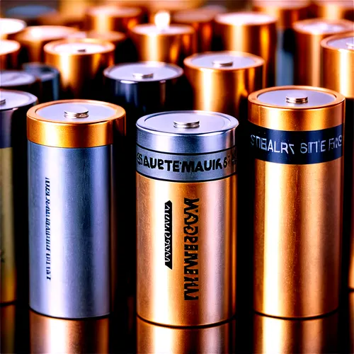 AA batteries, assorted sizes, cylindrical shape, metallic surface, detailed labels, shiny finish, stacked arrangement, slight shadows, soft focus, 3/4 composition, warm lighting, shallow depth of fiel