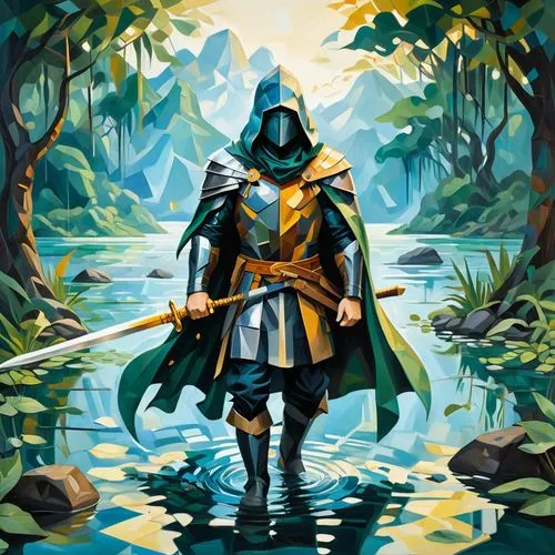 the wanderer,paladin,seregil,warden,glorfindel,adventurer,sorceror,aegon,nargothrond,eriador,excalibur,fjord,game illustration,gravgaard,world digital painting,bluhdorn,elendil,knight,anwander,knight armor,Art,Artistic Painting,Artistic Painting 45