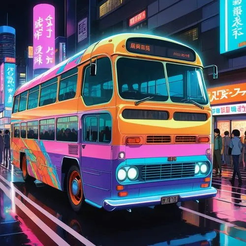 city bus,tokyo city,bus,autobus,akiba,midibus,Illustration,Japanese style,Japanese Style 03