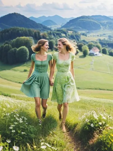 aaaa,countrywomen,walking in a spring,green fields,celtic woman,green summer,Photography,Fashion Photography,Fashion Photography 13