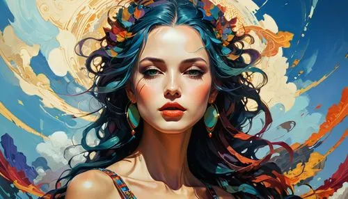 fantasy art,fantasy portrait,boho art,psychedelic art,world digital painting,fantasy woman,mermaid vectors,mystical portrait of a girl,virgo,gypsy soul,merfolk,siren,blue enchantress,faery,psyche,faerie,priestess,sorceress,fractals art,the zodiac sign pisces,Illustration,Realistic Fantasy,Realistic Fantasy 06