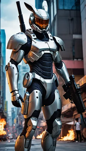 briareos hecatonchires from appleseed, handsome male, bunny robot helmet with ears, terminator robocop strong fit bodybuilder cyborg, cyberpunk military swat outfit designed by hajime sorayama and mas