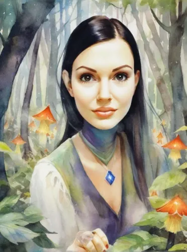 beautiful women sorceress practices in a mystical forest with fairies. looks happy. ,lotus art drawing,fantasy portrait,jasmine blossom,girl in flowers,faerie,jasmine,vanessa (butterfly),khokhloma pai