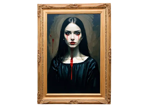 gothic portrait,vampire woman,vampire lady,dark art,halloween frame,gothic woman,the nun,wooden frame,blood icon,the magdalene,seven sorrows,dark portrait,vampire,frame illustration,mona lisa,wood frame,holding a frame,the mona lisa,mirror frame,mystical portrait of a girl,Illustration,Paper based,Paper Based 05