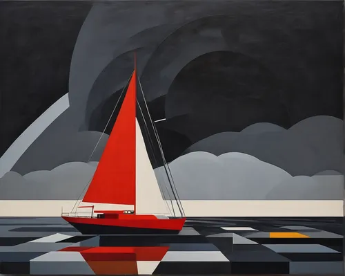 sailing-boat,sailing boat,yacht racing,sailing boats,red sail,sailboat,scarlet sail,regatta,sail boat,olle gill,sailing orange,galway hooker,sailing,sailing yacht,boat landscape,wherry,sailboats,keelboat,sail,black landscape,Art,Artistic Painting,Artistic Painting 44