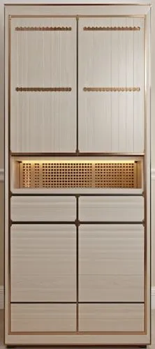 A tall shoe cabinet with elegant design and two tone color. it has a ventilated grill pattern on top cut into its door in a modern design,an entertainment unit in an apartment with a white finish,gagg