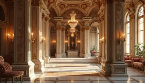 royal interior,europe palace,entrance hall,corridor,sapienza,hallway,palazzo,cochere,ritzau,enfilade,marble palace,foyer,venaria,lobby,grandeur,villa d'este,ornate room,palaces,caserta,villa farnesina,Photography,General,Realistic