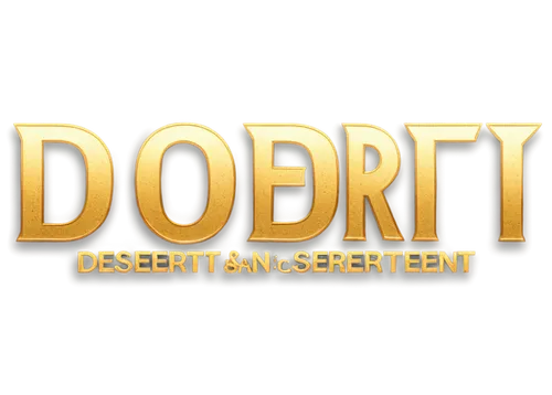 Desert logo, golden font, modern sans-serif, uppercase letters, 3D metallic texture, reflective surface, chrome finish, symmetrical composition, centered alignment, bold typography, warm color tone, h