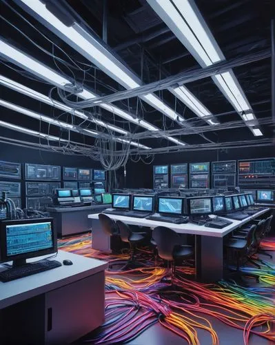 computer room,the server room,control desk,control center,trading floor,data center,electrical network,cable management,neon human resources,computer workstation,computer art,ethernet hub,computer cluster,fractal design,computer networking,computer desk,telecommunications engineering,office automation,modern office,cyberspace,Conceptual Art,Daily,Daily 26