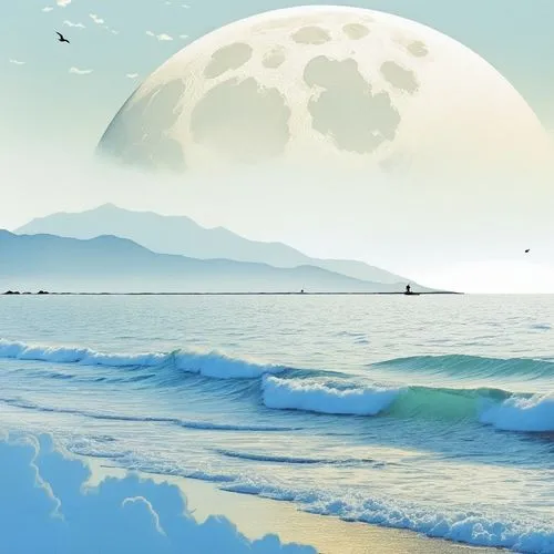 ocean background,lunar landscape,beach landscape,earth rise,blue moon,sea landscape,seascape,beach scenery,moonscape,ocean paradise,dream beach,moon and star background,ocean,blue planet,kite boarder 