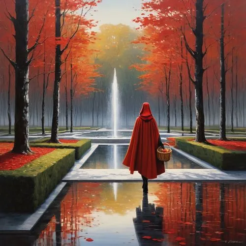 red cape,red coat,dubbeldam,red riding hood,the mystical path,redcoat,Conceptual Art,Oil color,Oil Color 06