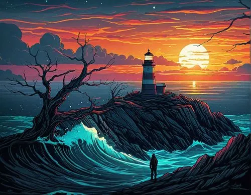 lighthouse,lighthouses,electric lighthouse,red lighthouse,light house,beautiful wallpaper,Illustration,Realistic Fantasy,Realistic Fantasy 25