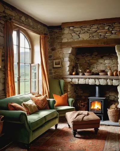 sitting room,inglenook,country cottage,fireplace,fireplaces,ballymaloe,fire place,country house,home interior,autumn decor,chimneypiece,cotswolds,troutbeck,boringdon,cosier,drystone,interior decor,claverton,country hotel,hebblethwaite,Illustration,Realistic Fantasy,Realistic Fantasy 14