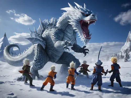 A fierce battle ensues as warriors fight for the freezer dragon ball.,dragon slayers,dragon slayer,nine-tailed,infinite snow,glory of the snow,dragon of earth,dragons,dragon ball,fairy tail,winter fes