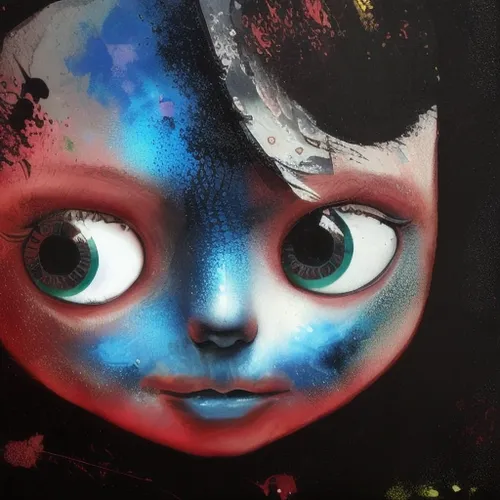 chalk drawing,streetart,children's eyes,the little girl,painter doll,child art,pierrot,big eyes,urban street art,ojos azules,graffiti art,child portrait,child girl,little girl with balloons,eyeball,eye ball,mystical portrait of a girl,glass painting,artist doll,doll's head