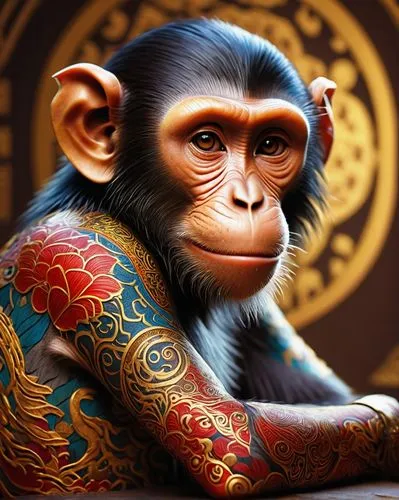 monkey god,chimpanzee,chimpansee,monkey,primatology,bonobo,primate,the monkey,japanese art,simian,war monkey,barbary monkey,rhesus,monke,monkeys band,kaabu,confucianist,chimps,buddhist monk,the thinker,Art,Classical Oil Painting,Classical Oil Painting 07