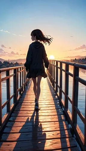 girl walking away,boardwalk,woman walking,on the pier,travel woman,little girl in wind,woman silhouette,leaving your comfort zone,landscape background,girl in a long,board walk,wooden pier,full hd wallpaper,loving couple sunrise,landscape photography,online path travel,creative background,photographic background,beach walk,digital compositing,Anime,Anime,General