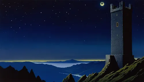 watchtower,summit castle,knight's castle,monolith,castel,castle of the corvin,citadel,castles,tower of babel,futuristic landscape,seelturm,peter-pavel's fortress,stone tower,skywatch,ruined castle,valley of the moon,earth rise,fortress,castle,night scene,Conceptual Art,Sci-Fi,Sci-Fi 16