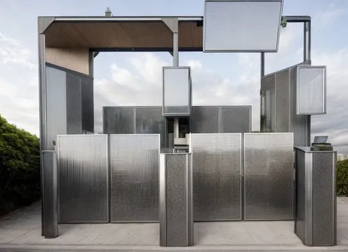 glass, metall, hi-tech, aeroport gate, neutral background,bus shelters,street furniture,metallic door,holocaust memorial,modern architecture,elevators,cubic house,steel sculpture,public art,revolving 