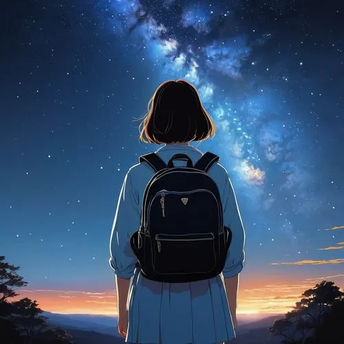 kumiko,boogiepop,starry sky,euphonious,tomoyo,euphonium,stargazing,star sky,clear night,astronomer,hosoda,minmay,night sky,the night sky,nightsky,kyon,flcl,falling star,universe,cosmogirl,Illustration,Japanese style,Japanese Style 14