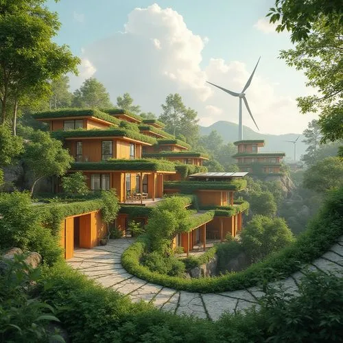 ecovillages,ecotopia,asian architecture,ecovillage,roof landscape,forest house,fallingwater,green living,house in the forest,treehouses,home landscape,longhouses,house in mountains,futuristic architecture,house in the mountains,hushan,tigers nest,grass roof,futuristic landscape,tree house hotel,Photography,General,Realistic