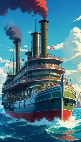 aquitania,caravel,ocean liner,westerdam,sea fantasy,britannic,Illustration,Japanese style,Japanese Style 03