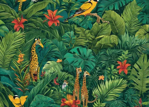 tropical animals,tropical birds,tropical jungle,toucans,forest animals,jungle,tropical floral background,woodland animals,rainforest,banana trees,tropics,rain forest,tropical bird climber,tropical flowers,exotic plants,costa rica,cartoon forest,safari,tropical greens,tropical bloom,Illustration,Children,Children 02