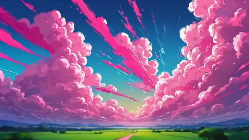 sky,futuristic landscape,blooming field,open road,pink dawn,skies,road,cotton candy,unicorn background,vapor,sky clouds,pink grass,clouds,would a background,the road,mountain road,clouds - sky,epic sky,landscape background,wallpaper roll,Conceptual Art,Daily,Daily 24