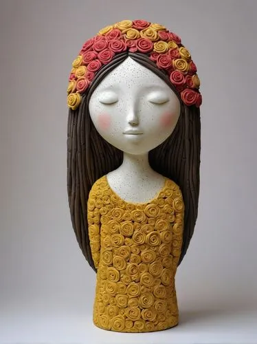 flower hat,felt flower,felted and stitched,girl in a wreath,handmade doll,clay doll,felted,crown marigold,knit hat,girl with bread-and-butter,felt hat,dahlia pinata,cloche hat,woman's hat,marigold,autumn wreath,girl in flowers,knitted cap with pompon,headpiece,dried cassia,Illustration,Abstract Fantasy,Abstract Fantasy 22