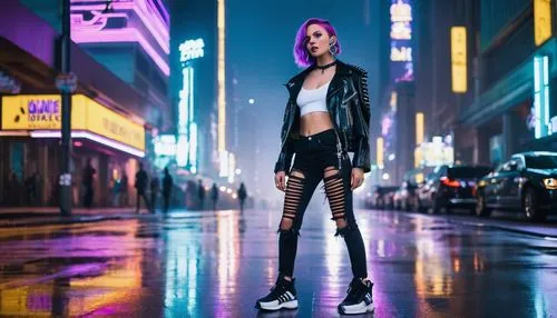 cyberpunk,neon lights,neon light,puma,neon,futuristic,femme fatale,agent provocateur,neon body painting,pedestrian,neon arrows,fashion street,neon sign,80s,punk,birds of prey-night,nerve,grunge,roller skating,photo session at night,Conceptual Art,Sci-Fi,Sci-Fi 17