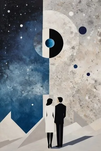 yinyang,astronomers,two people,celestial bodies,moon phase,physical distance,polarity,binary system,man and woman,orbiting,astronomer,phase of the moon,planetary system,yin-yang,dualism,astronautics,yin yang,vintage couple silhouette,sci fiction illustration,astronomical,Art,Artistic Painting,Artistic Painting 46