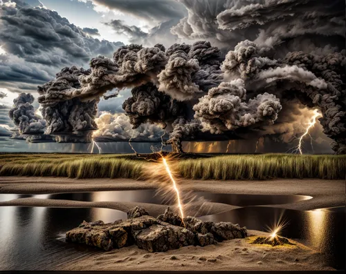 nature's wrath,calbuco volcano,volcanic activity,nuclear explosion,natural phenomenon,thunderheads,atmospheric phenomenon,lightning strike,environmental destruction,the eruption,meteorite impact,thunderhead,types of volcanic eruptions,lightning storm,eruption,photo manipulation,doomsday,mushroom cloud,a plume of ash,photomanipulation