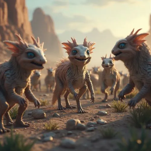 外星球上的一群動物型態外星生物,外星生物,madagascans,croods,kobolds,griffons,meerkats,critters,Photography,General,Realistic