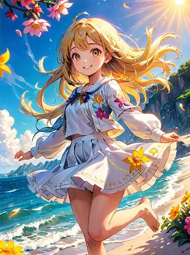 tsumugi kotobuki k-on,kaede,printemps,beach background,spring background,transparent background,Anime,Anime,Traditional