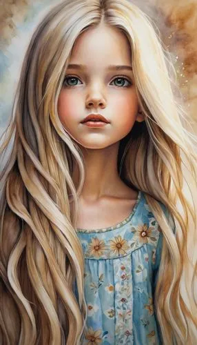 little girl in wind,mystical portrait of a girl,blond girl,girl portrait,painter doll,fantasy portrait,world digital painting,child portrait,girl drawing,blonde girl,portrait of a girl,girl in a long,child girl,children's background,photo painting,doll's facial features,female doll,oil painting on canvas,cloves schwindl inge,artist doll,Conceptual Art,Daily,Daily 34