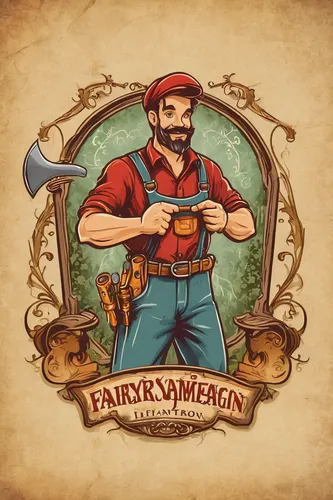 Design a vintage-style logo for a dependable handyman with a wide range of services.,lumberjack pattern,farmworker,lumberjack,tower flintlock,farmer,farrier,winemaker,gunfighter,guy fawkes,craftsman,p