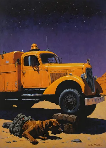 Mack Waits Painting  - Mack Waits Fine Art Print,studebaker m series truck,dodge power wagon,studebaker e series truck,pickup-truck,willys jeep truck,willys-overland jeepster,ford truck,ford f-series,