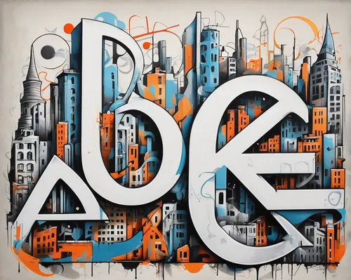 Construct an elegant graffiti alphabet with a sophisticated cityscape backdrop.,typography,graffiti art,adobe,adobe illustrator,g-clef,letter a,aces,initials,alphabet letter,alphabet letters,ac ace,hi