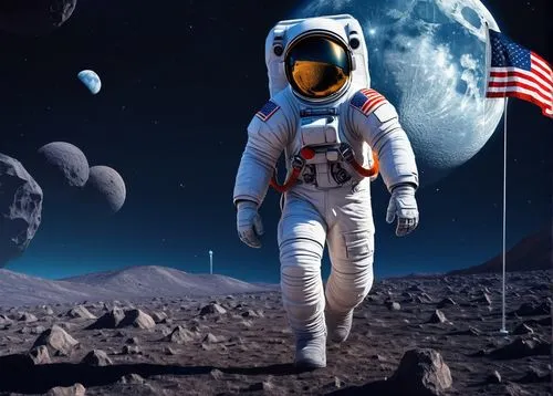 moon landing,buzz aldrin,astronaut suit,earth rise,nasa,spacesuit,moon walk,space suit,space-suit,astronautics,space walk,astronaut,apollo program,moon rover,astronaut helmet,moon base alpha-1,apollo 11,lunar landscape,spacewalks,robot in space,Illustration,Realistic Fantasy,Realistic Fantasy 27