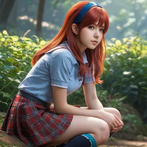 asuka langley soryu,mikuru asahina,hinata,red-haired,anime japanese clothing,redhead doll,redhair,red hair,girl sitting,japanese ginger,jin deui,japanese idol,schoolgirl,anime girl,japanese doll,mari makinami,sakura,cosplay image,japanese kawaii,school skirt,Photography,General,Natural